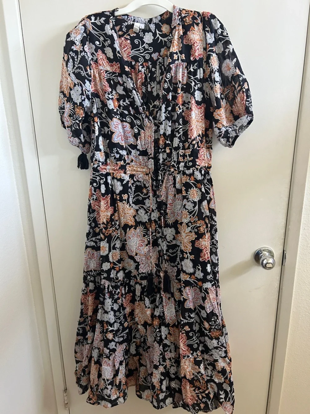 Elan Black Maxi Dress with Pink and Cream Floral Print - Picture 1 of 3